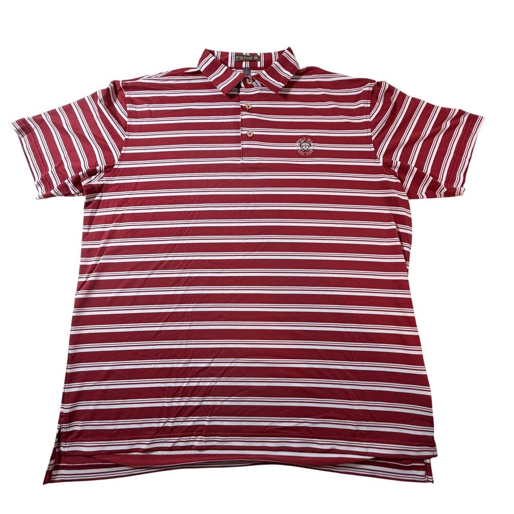 Peter Millar Summer Comfort Golf Polo Muirfield Village GC Logo Red White Men L
